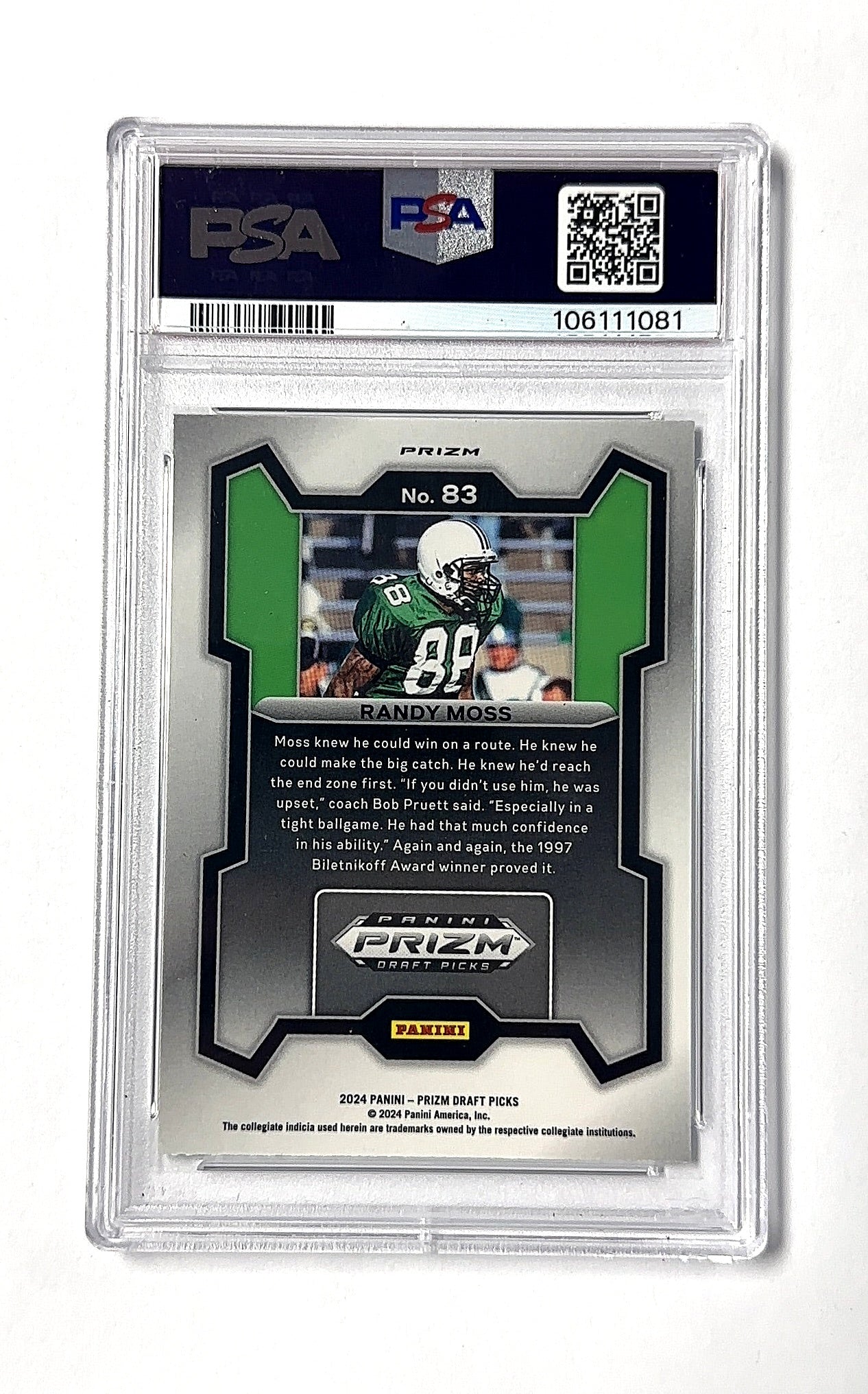 PSA GEM MT 10 Randy Moss Prizm Draft Picks — back
