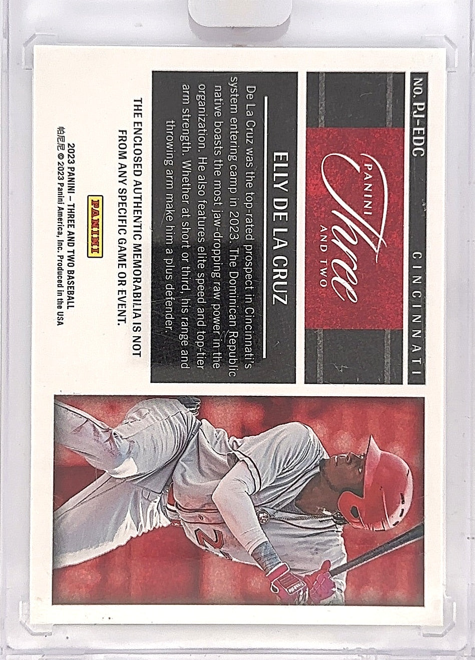 2023 Panini Three and Two Elly De La Cruz Black Parallel 01/10 #PJ-EDC — back