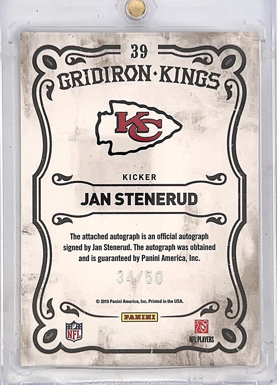 Jan Stenerud Gridiron Kings Auto — back