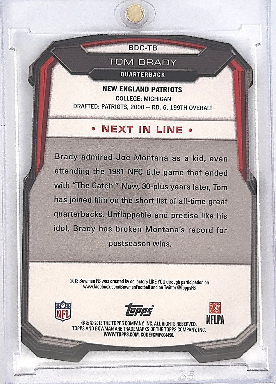 2015 Bowman Tom Brady Refractor Die Cut #PDC-TB — back
