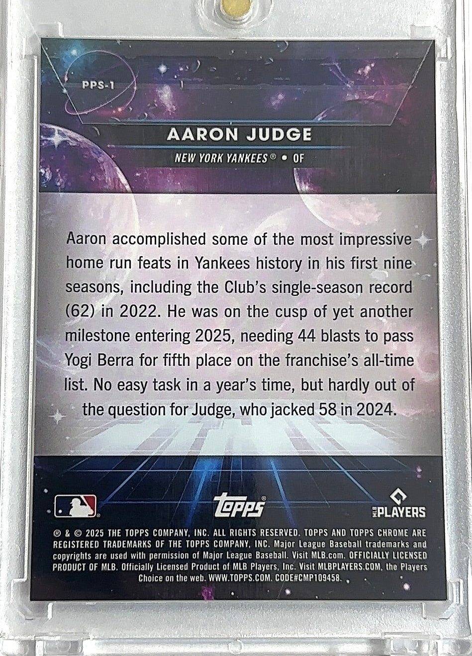 2025 Topps Cosmic Chrome Planetary Pursuit Aaron Judge #PPS-1 — back