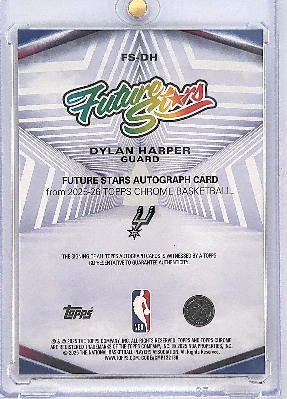 2025 Topps Chrome Future Stars Autograph Dylan Harper #FS-DH — back