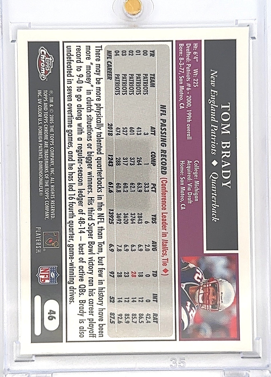 2005 Topps Chrome Tom Brady #46 — back