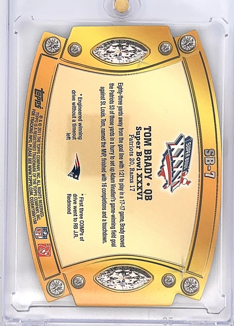 2011 Topps Super Bowl Legends Die Cut Tom Brady #SB-7 — back