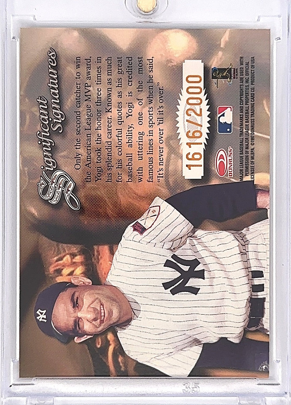 1998 Donruss Significant Signatures Yogi Berra /2000 — back