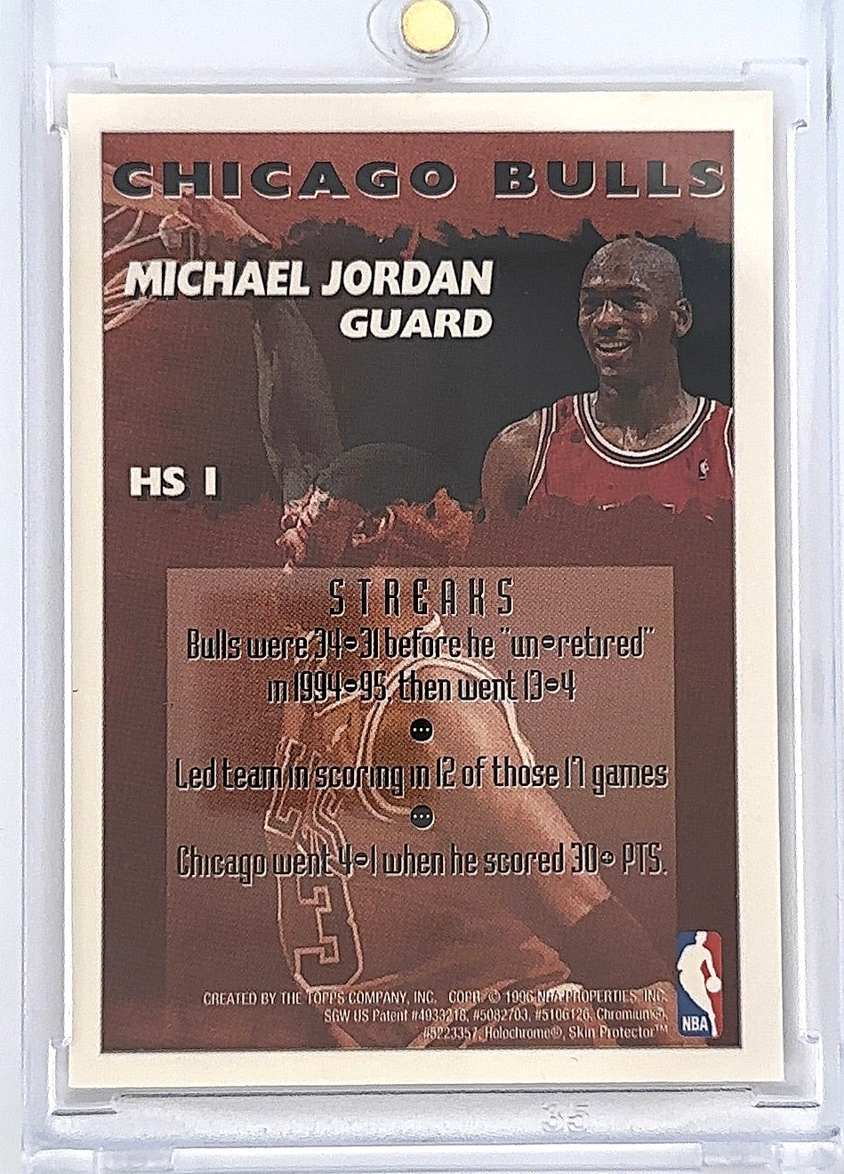 1995 Finest Hot Stuff Michael Jordan (With Coating) #HS1 — back