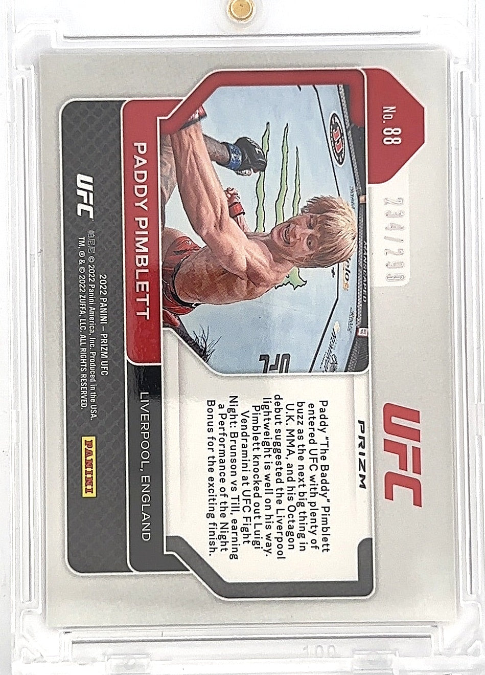 Paddy Pimblett Red Prizm Rookie RC /299 — back