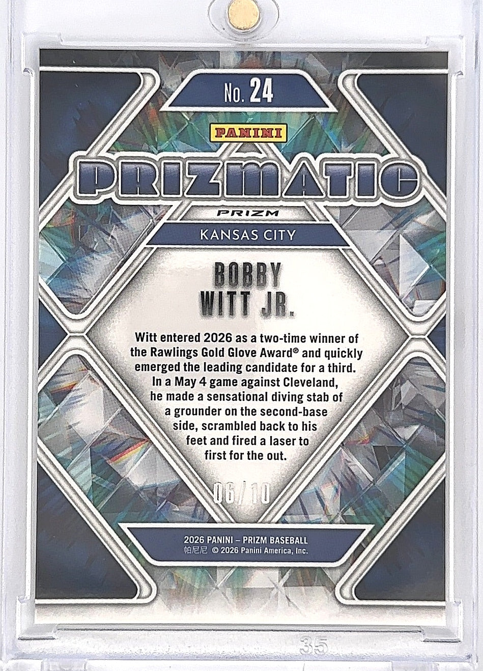 2026 Panini Prizm Prizmatic Bobby Witt Jr. #24 06/10 — back