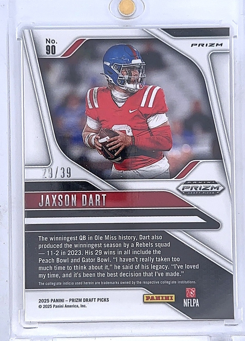 Jaxson Dart Rookie #90 29/39 — back
