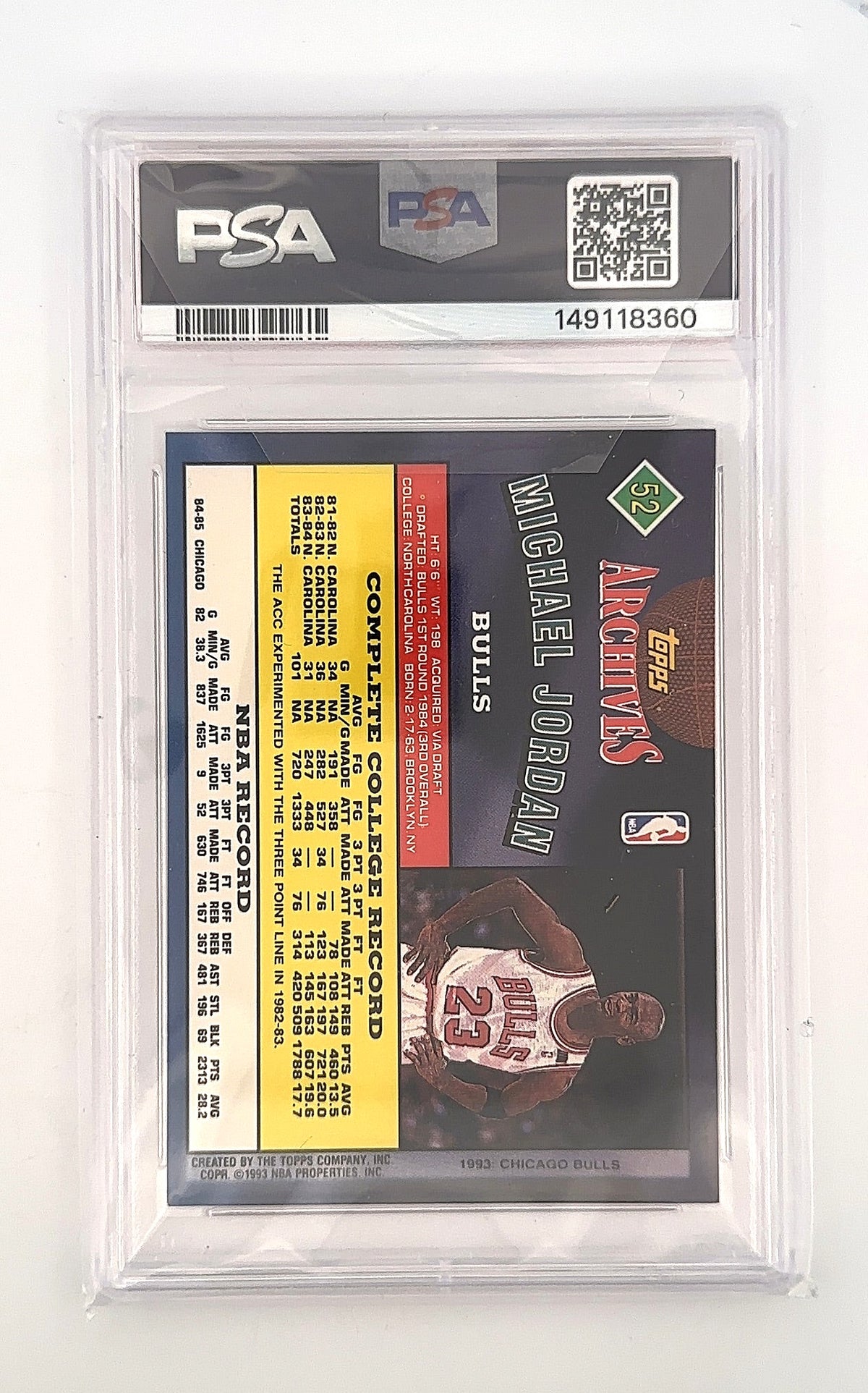 1992 Topps Archives Michael Jordan #52 PSA 8 — back