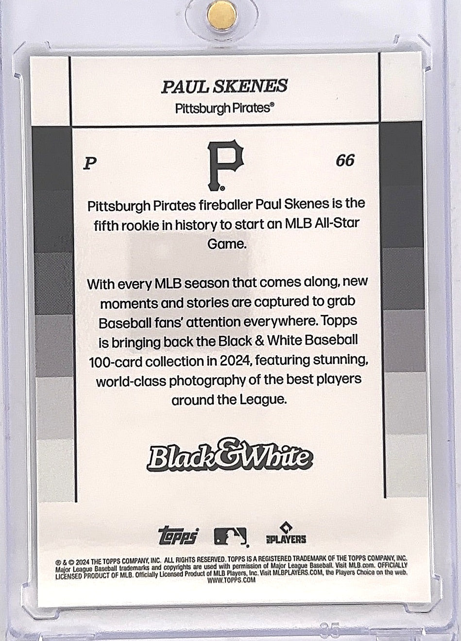 2024 Topps Black and White Paul Skenes #66 — back