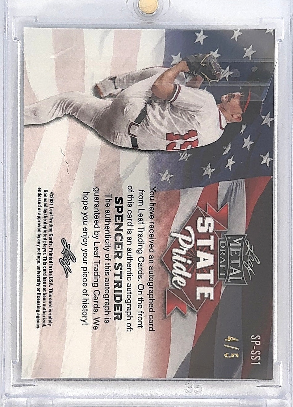 2021 Spencer Strider Leaf Metal Draft State Pride Auto /5 #SP-SS1 — back