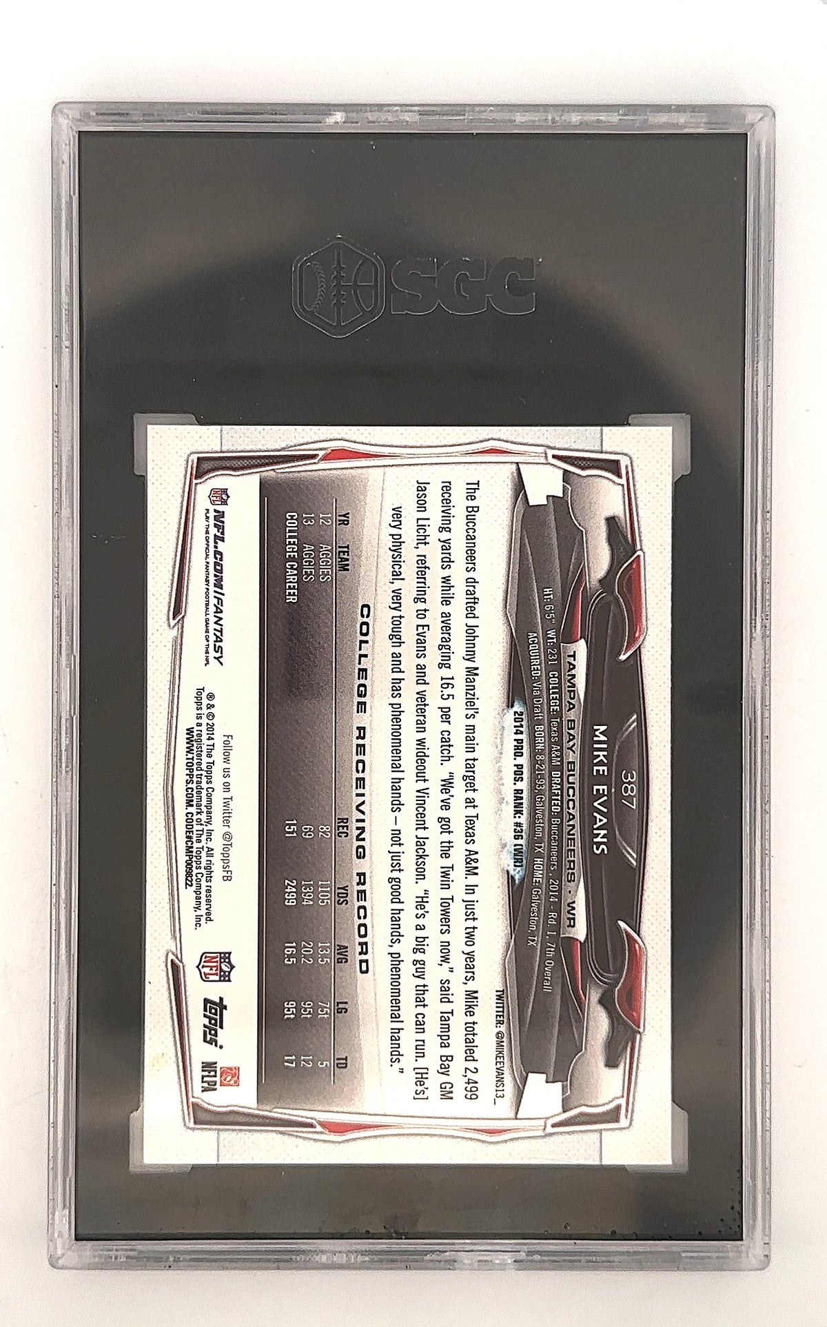 Mike Evans 2014 Topps #387 SGC MINT+ 9.5 — back