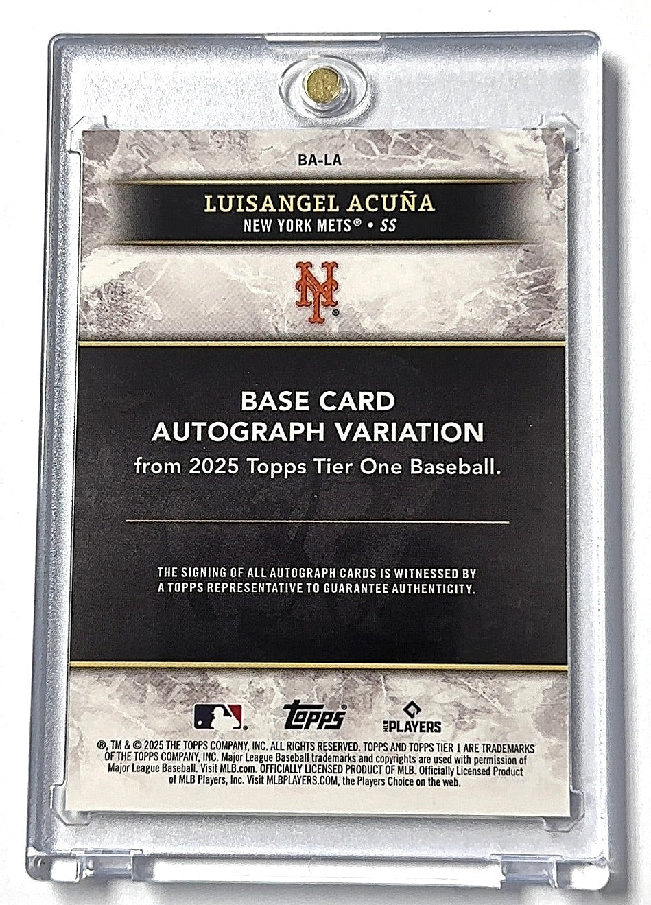 2025 Luisangel Acuna Topps Tier One Auto /199 — back