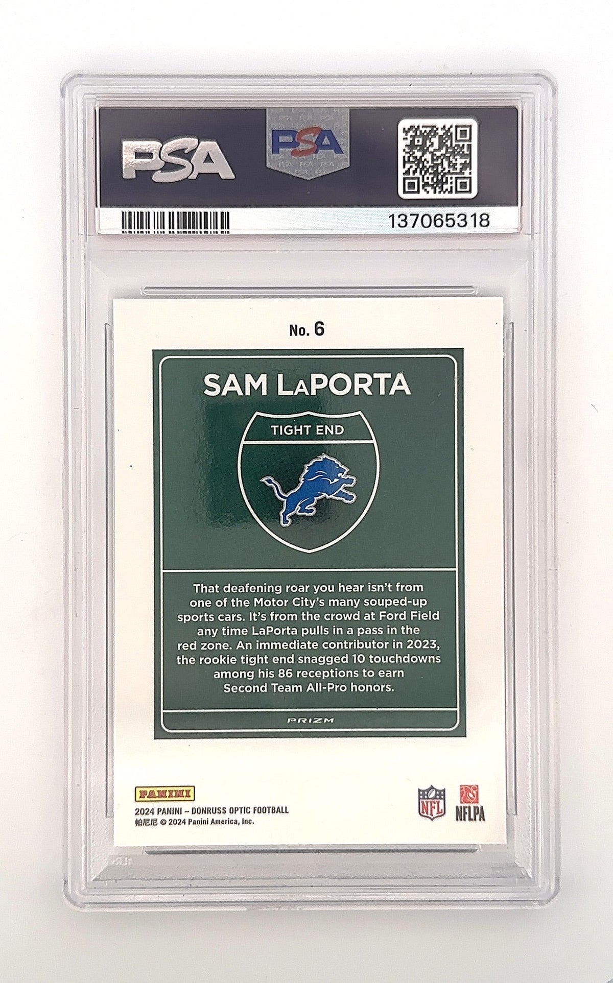 2024 Panini Donruss Optic Downtown Sam LaPorta #6 PSA 9 — back