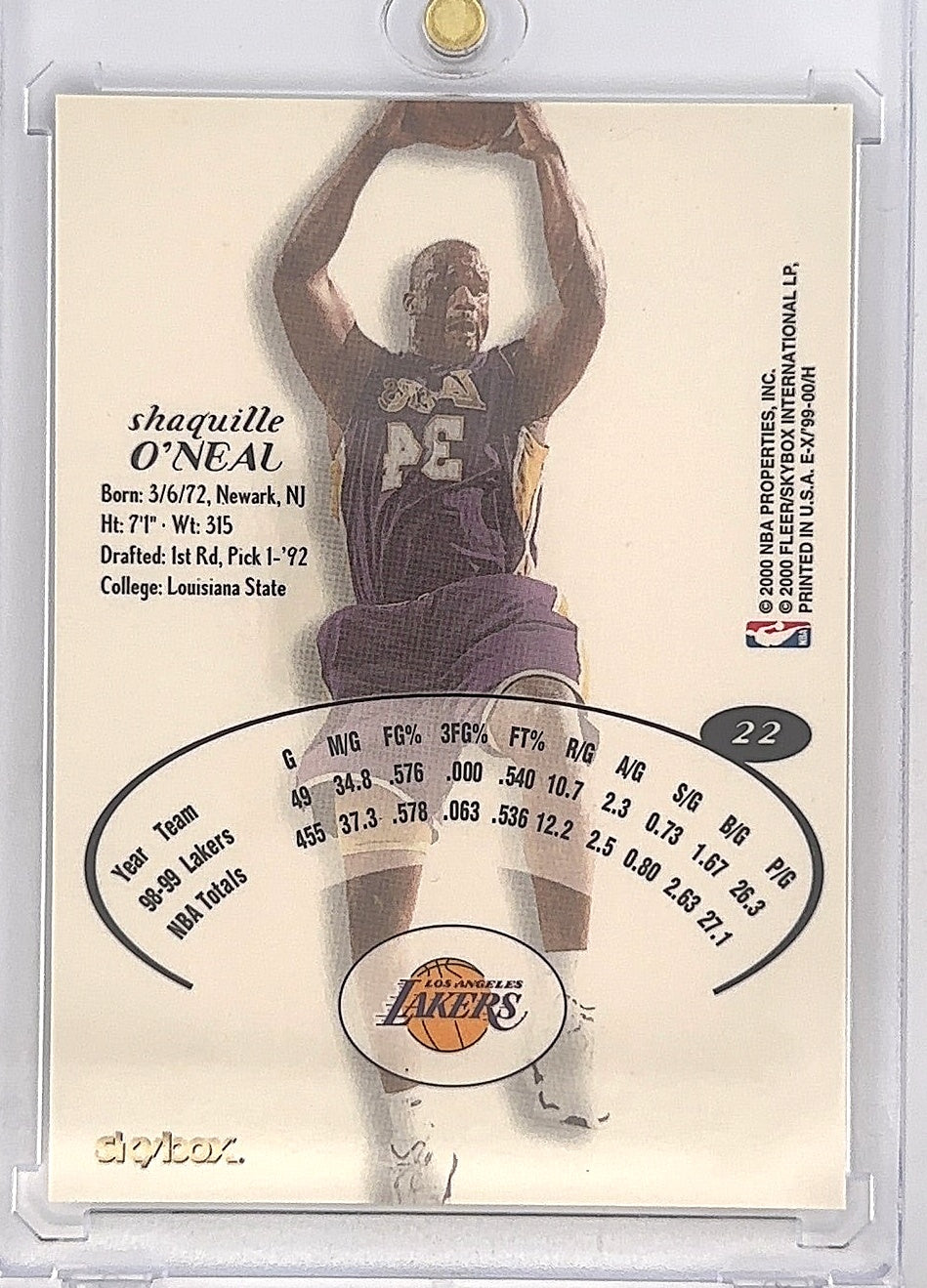 1999 Skybox E-X Shaquille O'Neal #22 — back
