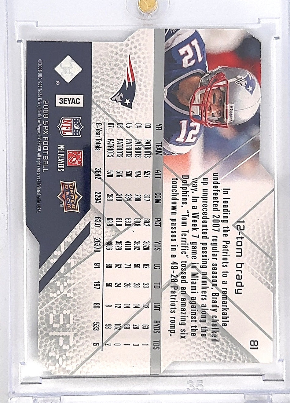 2008 Spx Tom Brady #81 — back