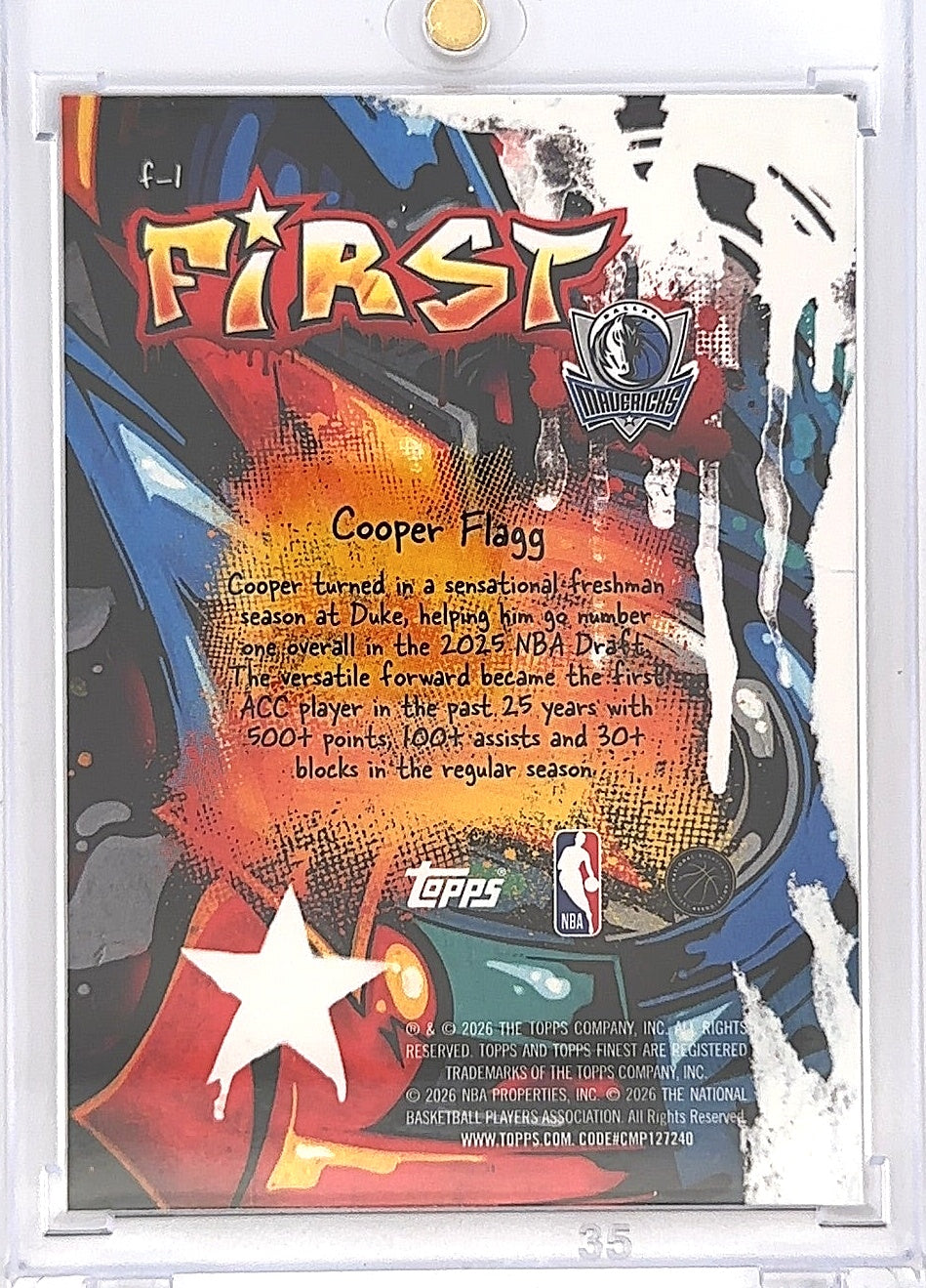 2025 Topps Finest First Cooper Flagg #F-1 — back