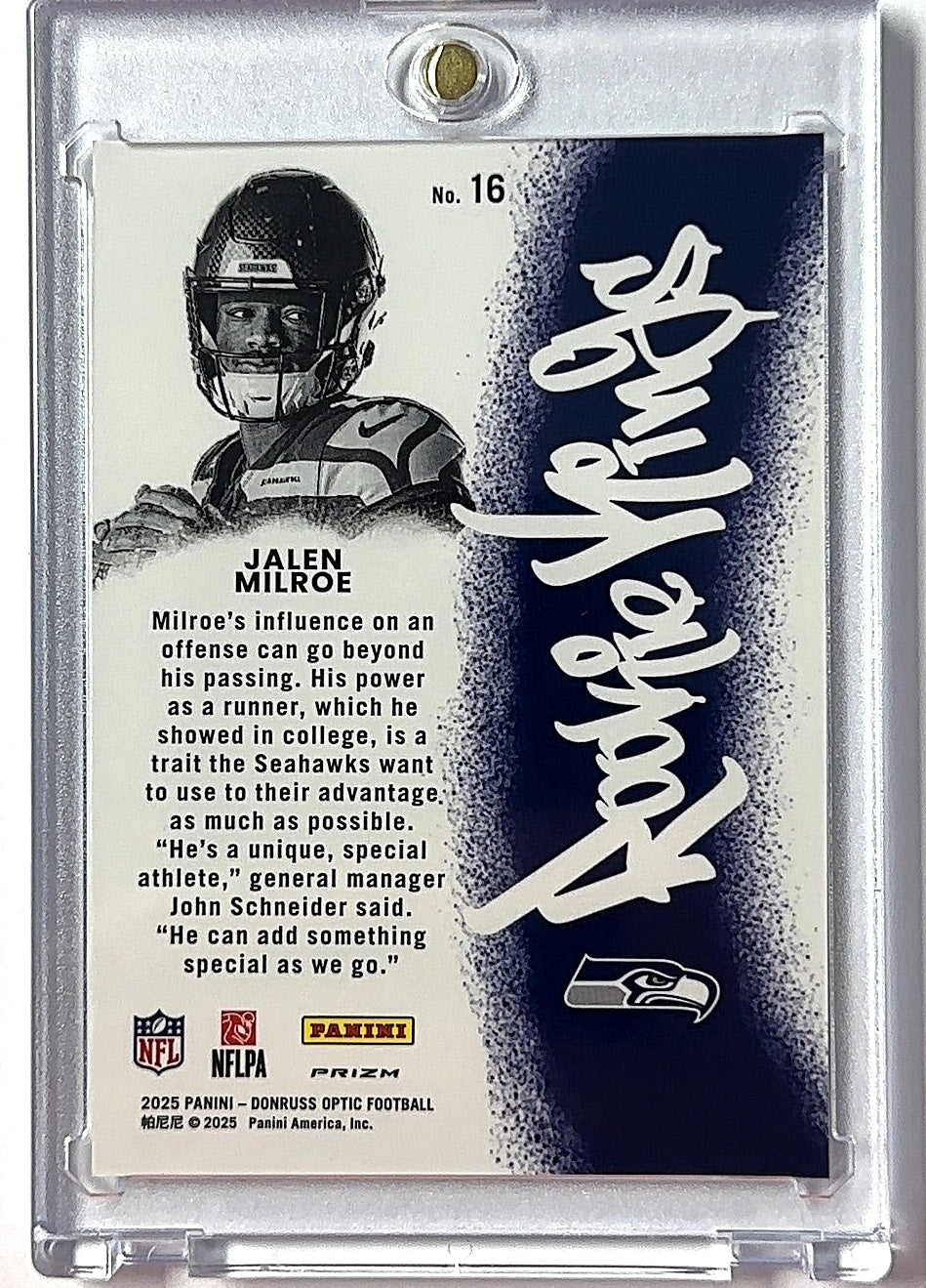Jalen Milroe Optic Rookie Kings RC — back