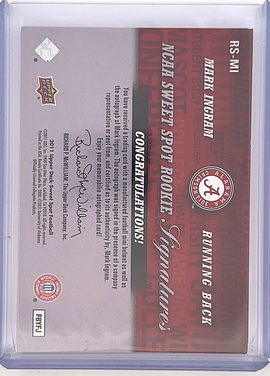 Mark Ingram NCAA Sweet Spot Rookie Signatures /75 — back