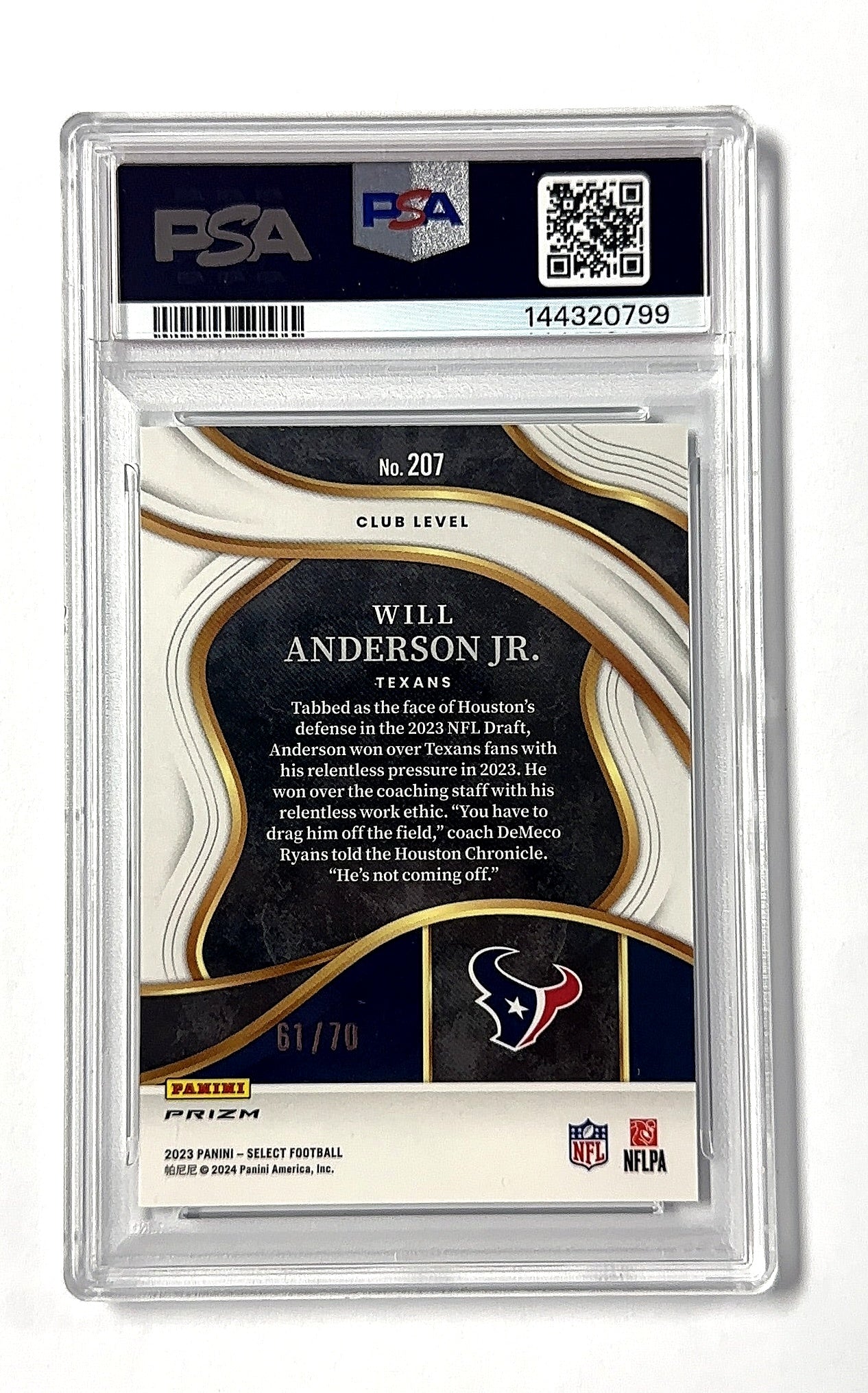 Will Anderson Jr. Select Dragon Scale RC PSA GEM MT 10 — back