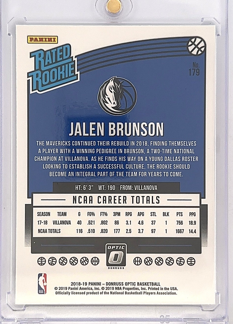 2018 Panini Donruss Optic Jalen Brunson #179 — back