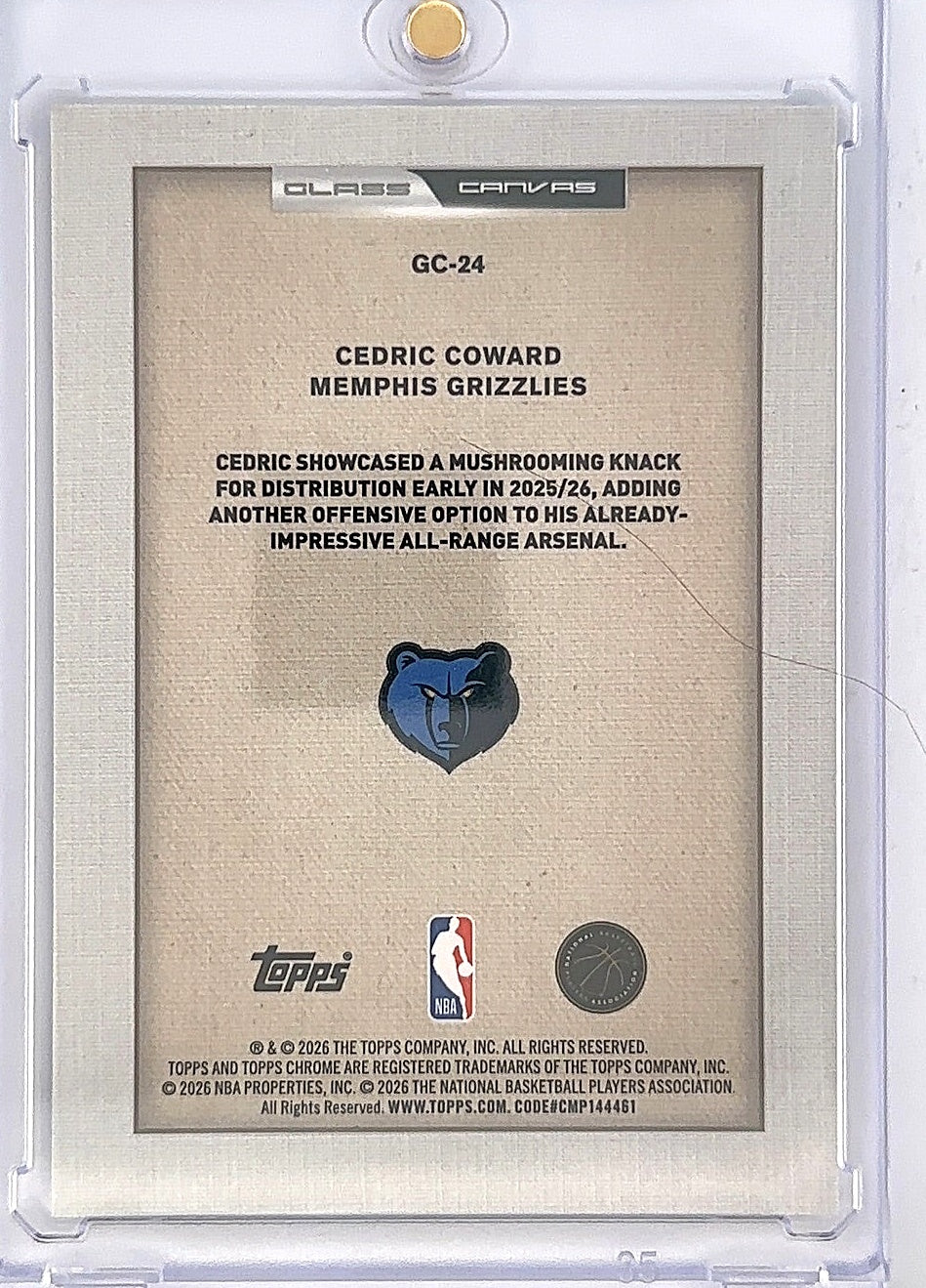 2025 Topps Chrome Update Glass Canvas Cedric Coward #GC-24 — back