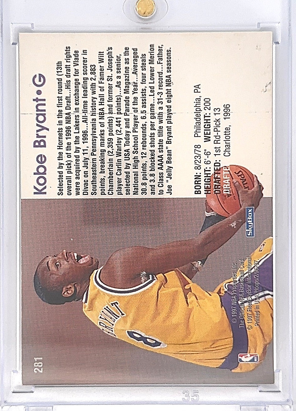 1996-97 NBA Hoops Skybox Kobe Bryant Rookies #281 — back