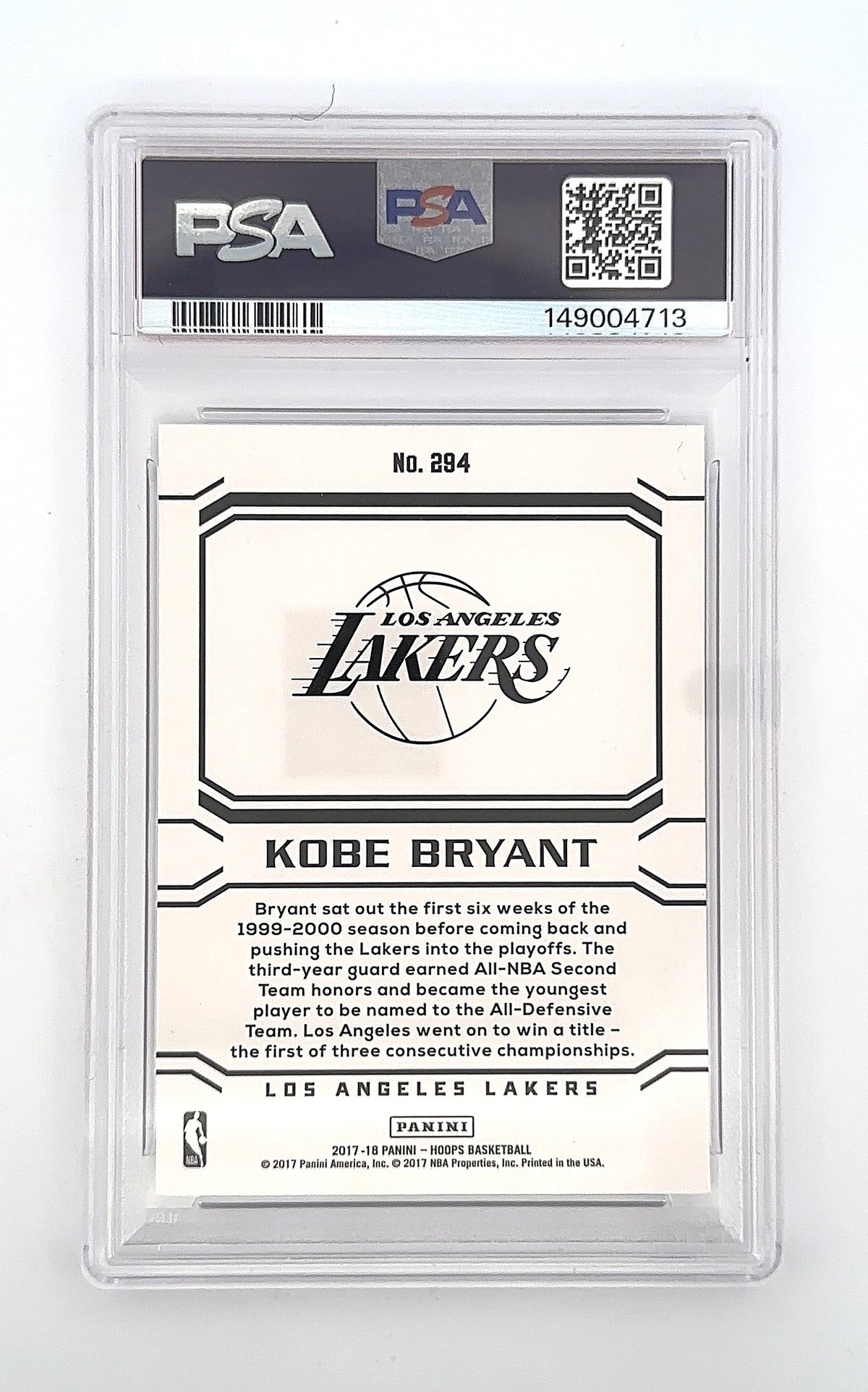 2017 Panini Hoops Kobe Bryant #294 PSA 8 — back