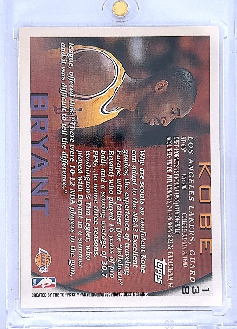 Kobe Bryant Topps #138 — back
