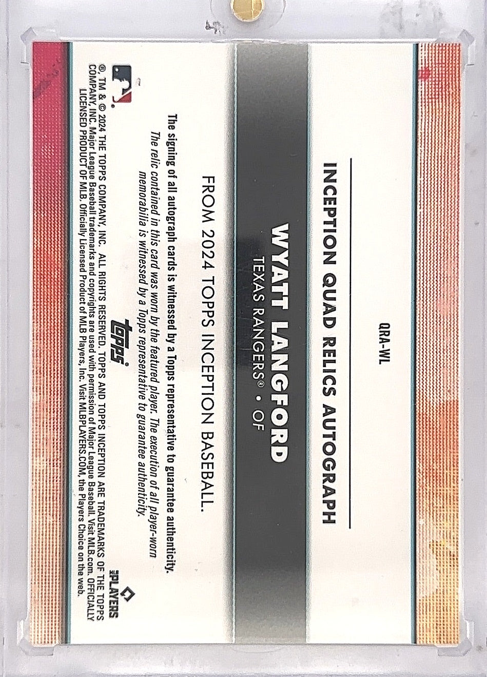 Wyatt Langford 2024 Topps Inception Quad Relics Auto /25 — back