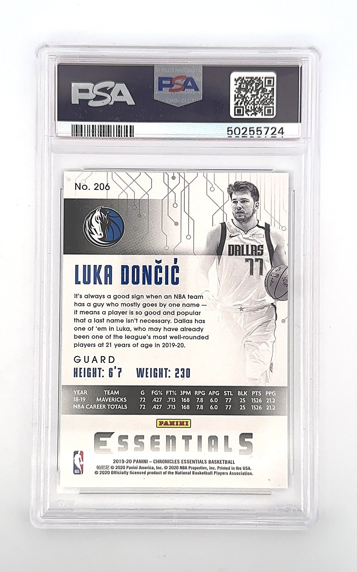 2019 Panini Chronicles Luka Doncic #206 PSA 10 — back