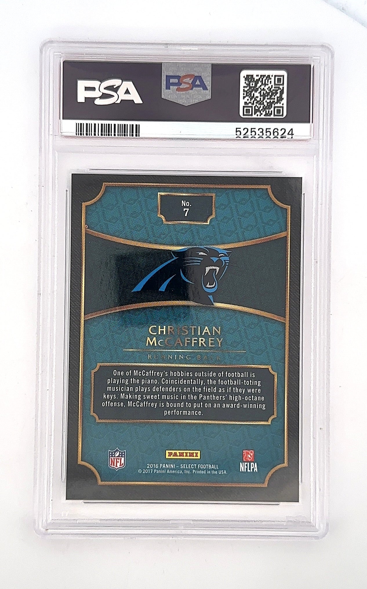 2016 Panini Select NFL Draft Xrc Prizm Redemption Christian McCaffrey #7 PSA 9 — back