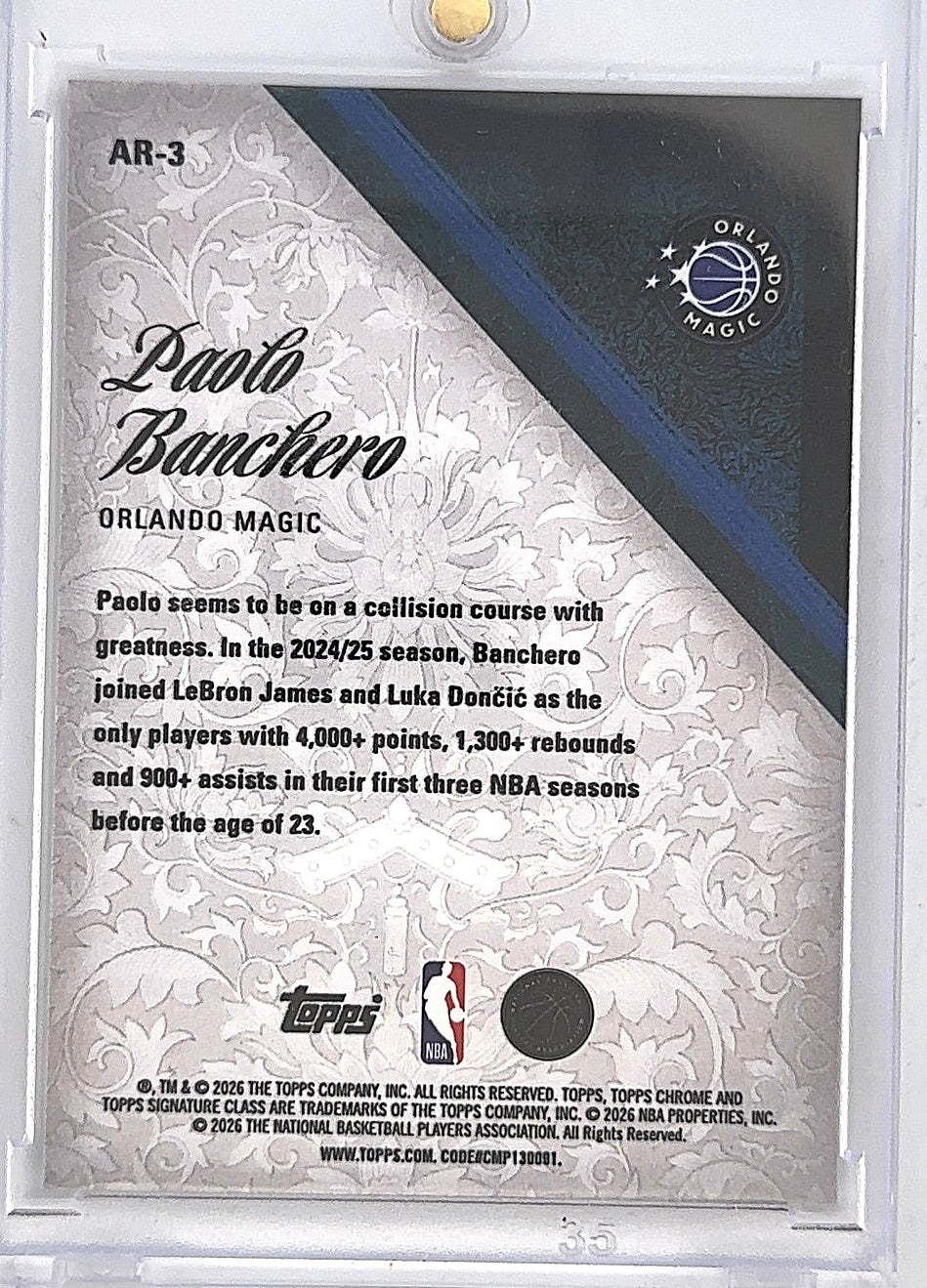 2025 Topps Signature Class Aristocrats Paolo Banchero #AR-3 — back