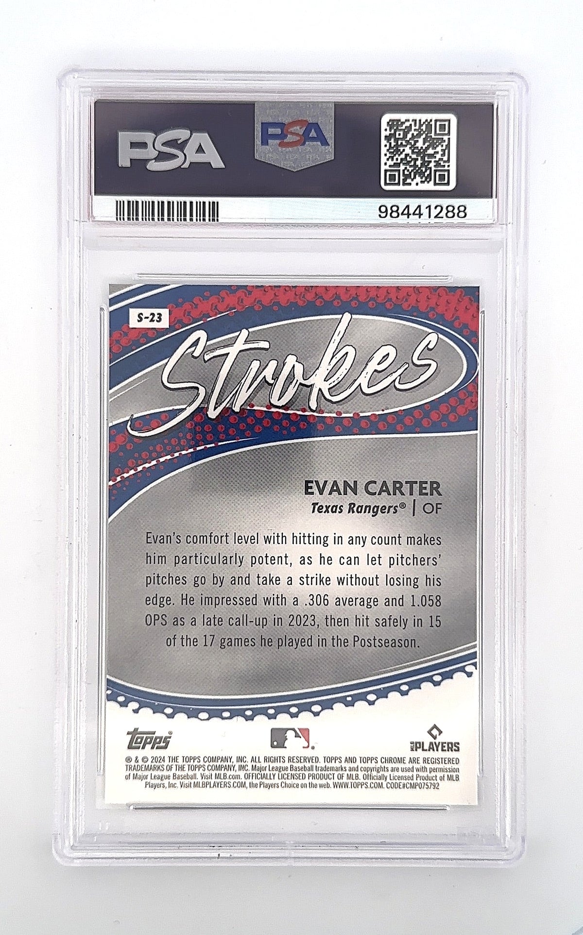 2024 Topps Chrome Strokes Evan Carter #S-23 PSA 10 — back
