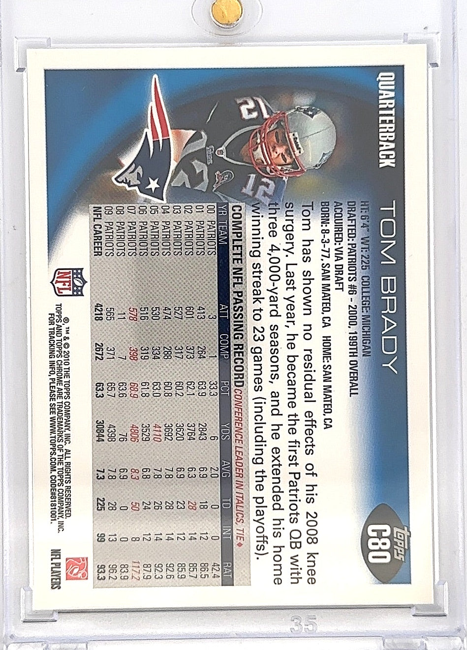 2010 Topps Chrome Tom Brady #C80 — back