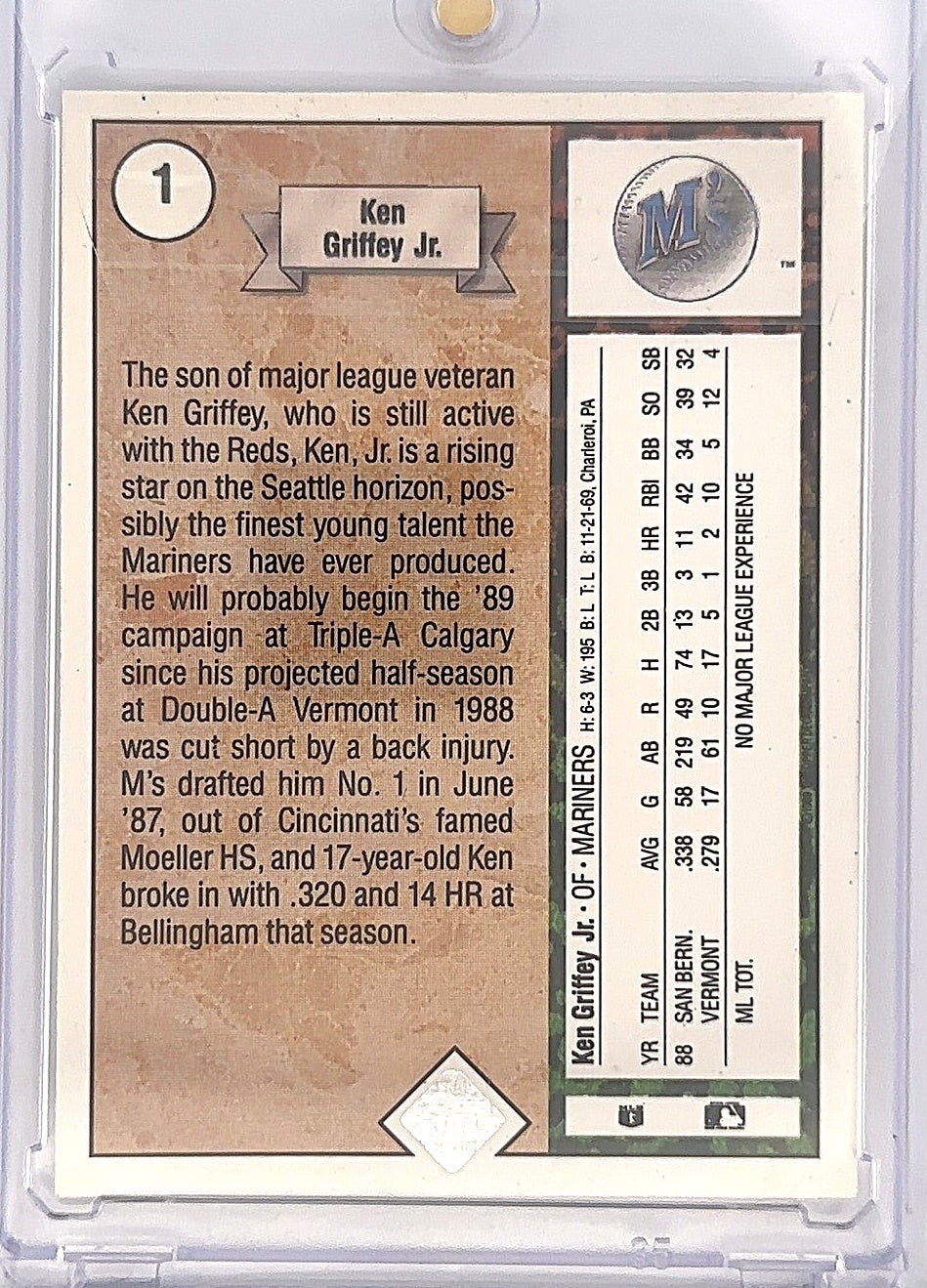 Ken Griffey Jr Rookie Upper Deck 1 — back