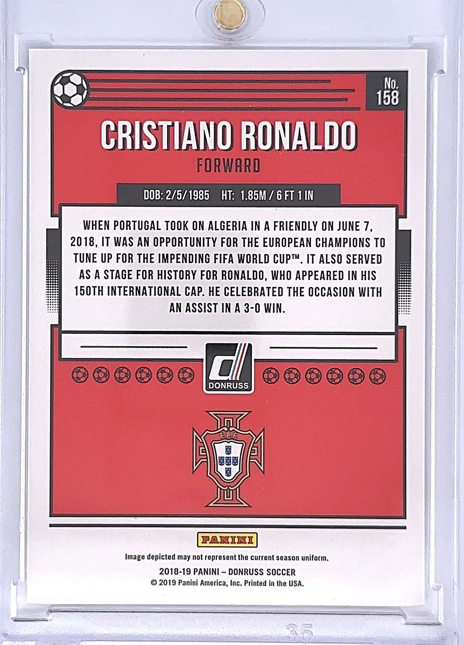 2018-19 Cristiano Ronaldo Donruss Press Proof #158 — back