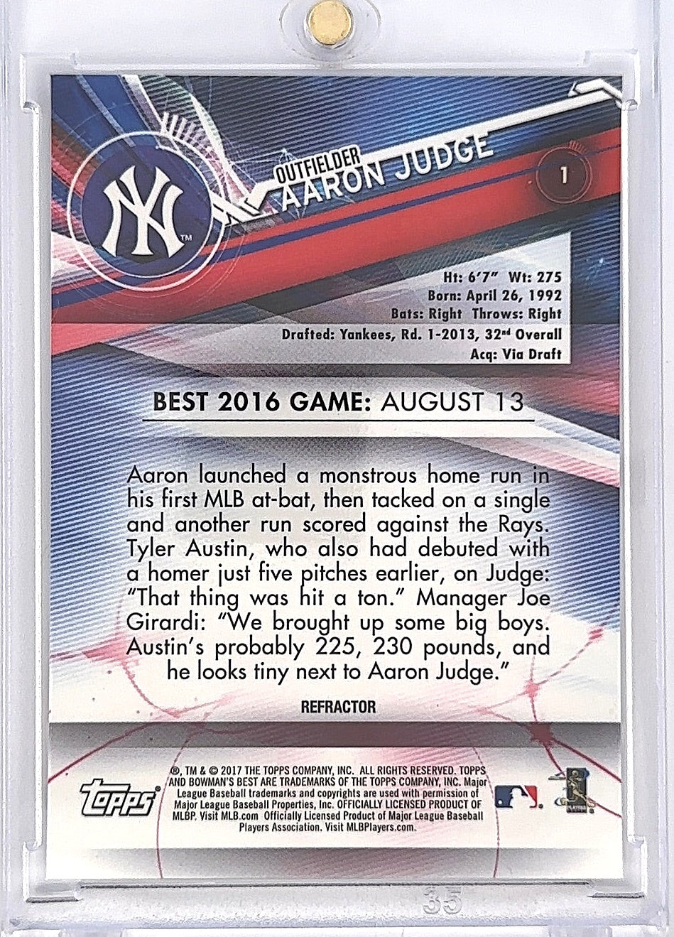 2017 Bowman's Best Aaron Judge #1 — back