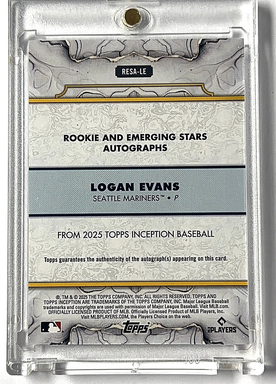 2025 Topps Inception Rookies And Emerging Stars Autograph Logan Evans #RESA-LE RC AUTO — back