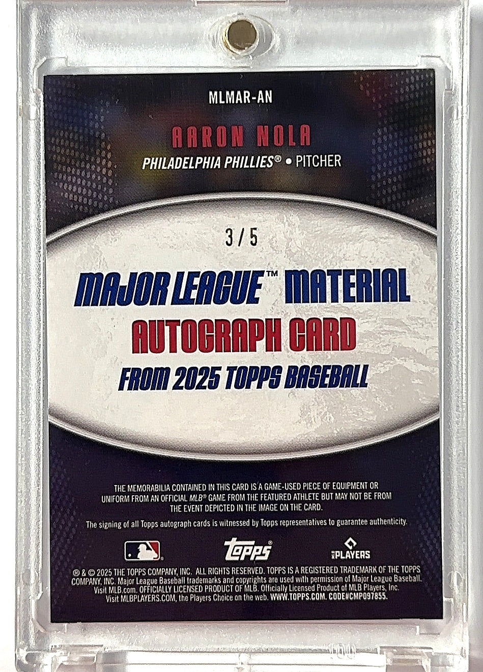 Aaron Nola Topps Patch Auto /5 — back