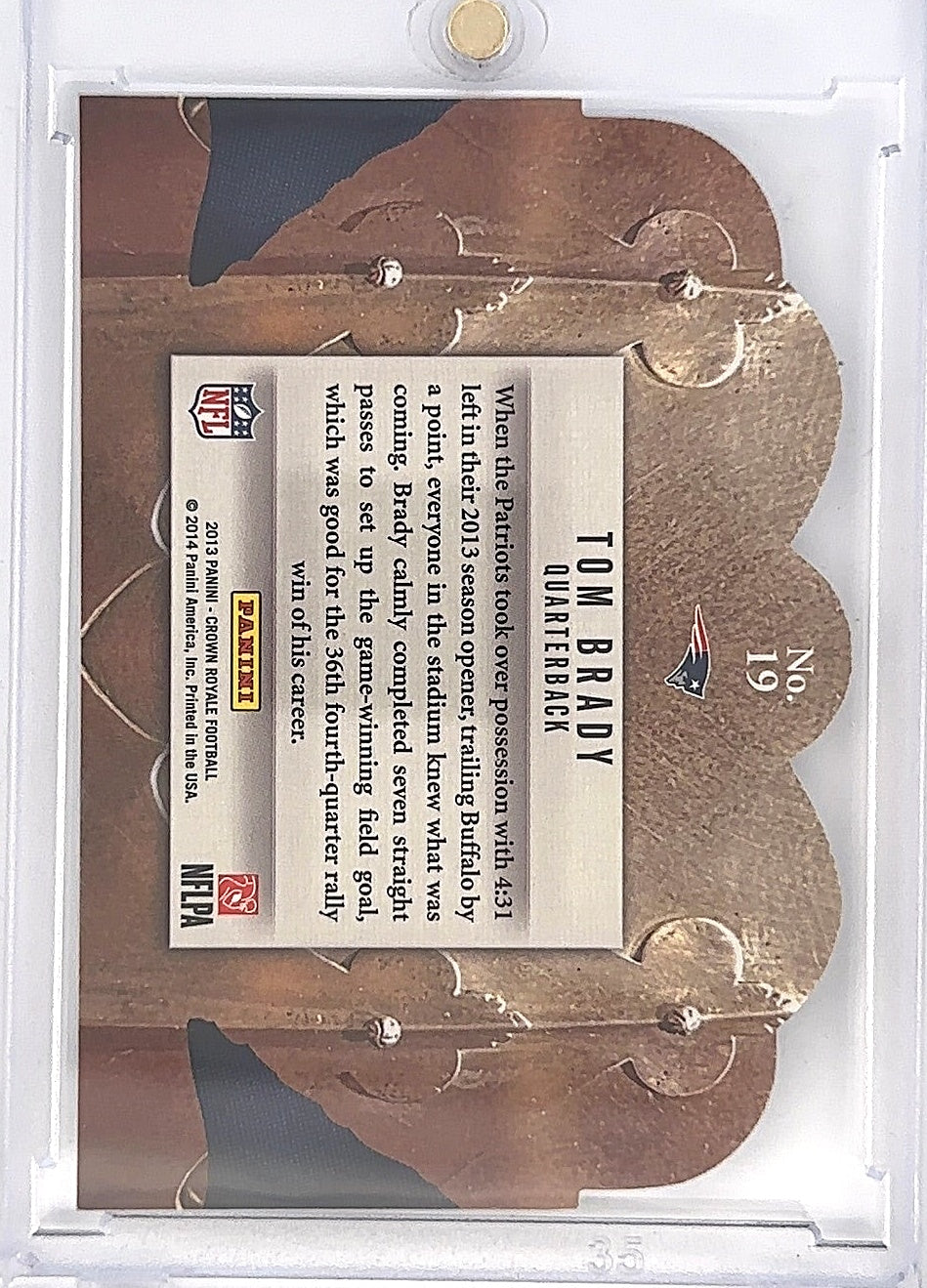 2013 Crown Royale Tom Brady Crown Jewles Die Cut #19 — back