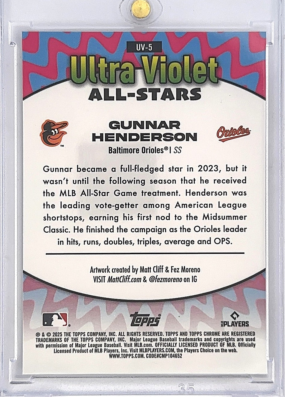 2025 Topps Chrome Ultra Violet All Stars Gunnar Henderson #UV-5 — back