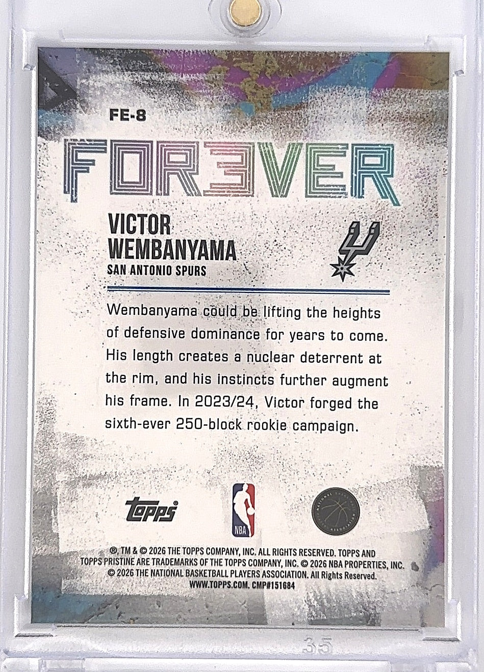 2025 Topps Pristine Forever Victor Wembanyama #FE-8 — back