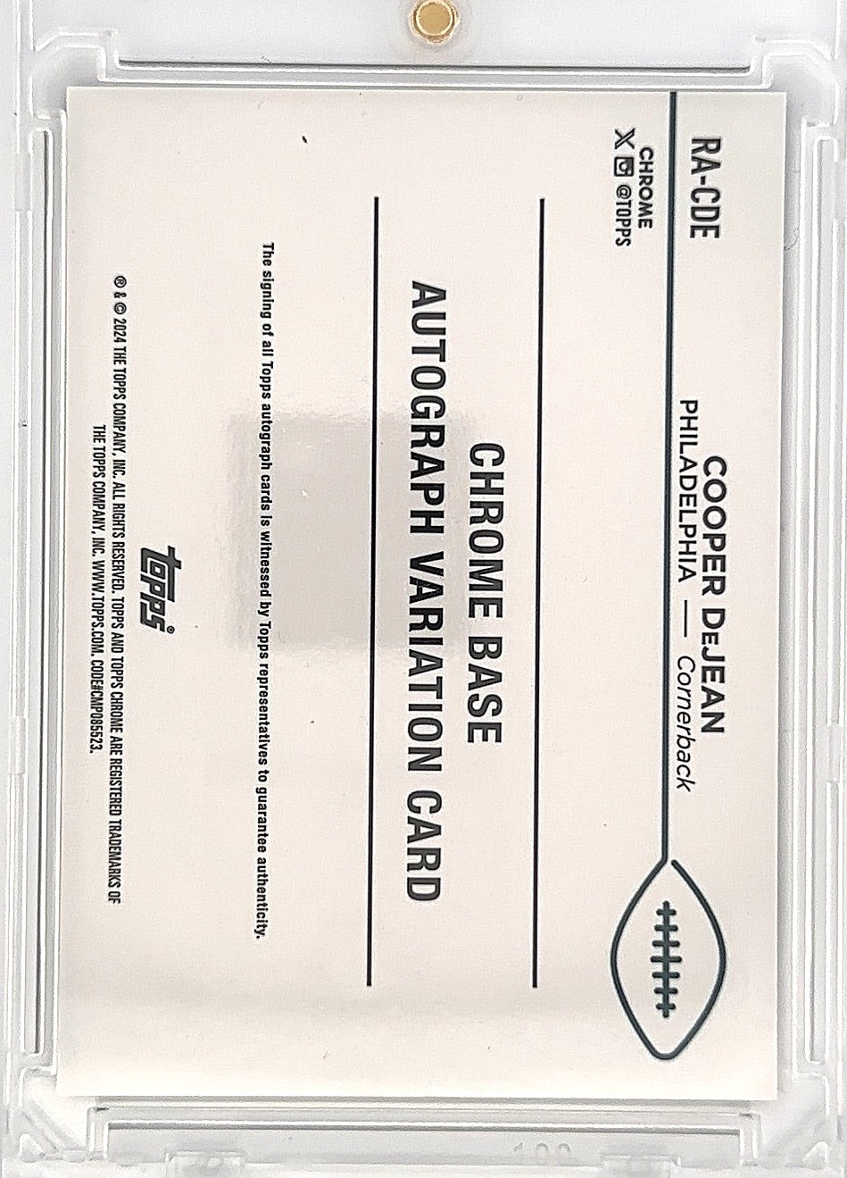 2024 Topps Chrome Rookie Autograph Cooper DeJean [Gold Refractor] #RA-CDE — back