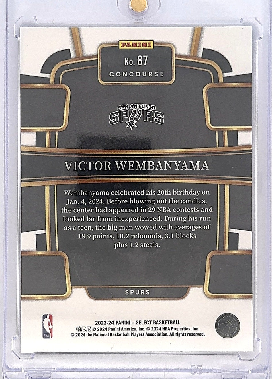 2023 Panini Select Victor Wembanyama [Blue] #87 — back
