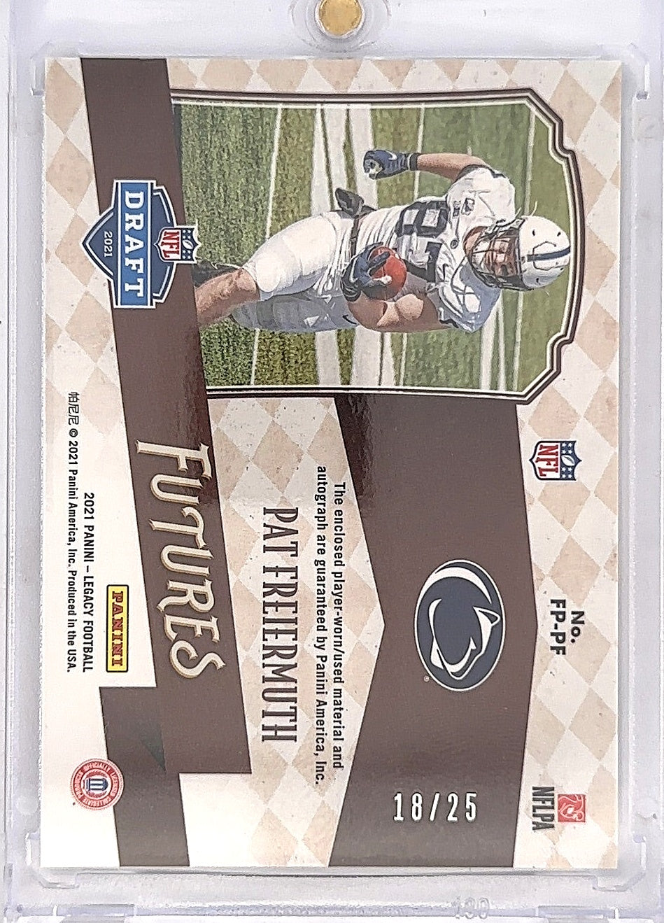 2021 Legacy Pat Freiermuth FUTURES /25 Sapphire SSP Rookie Card #FP-PF — back