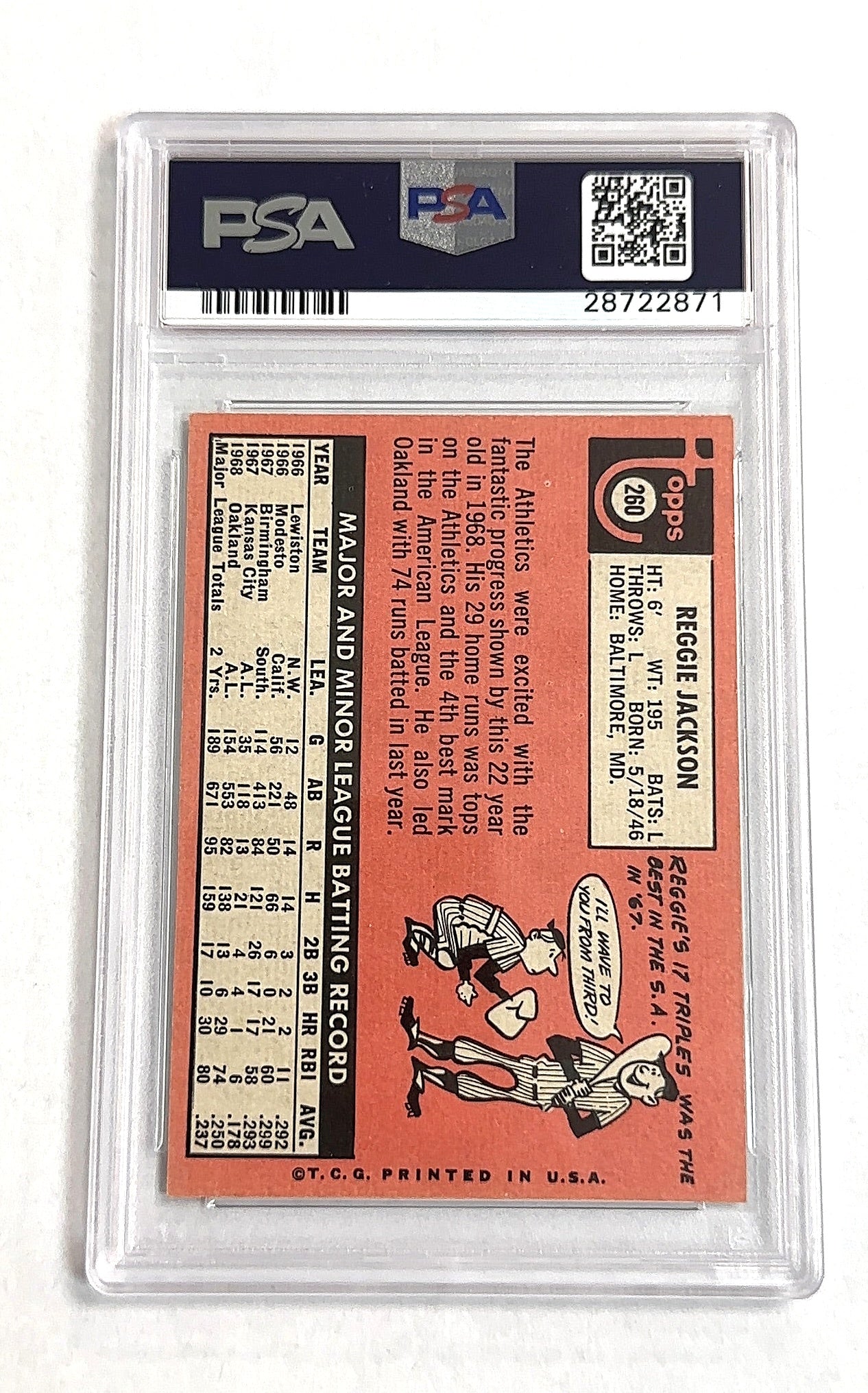 1969 Topps Reggie Jackson #260 PSA 6 — back