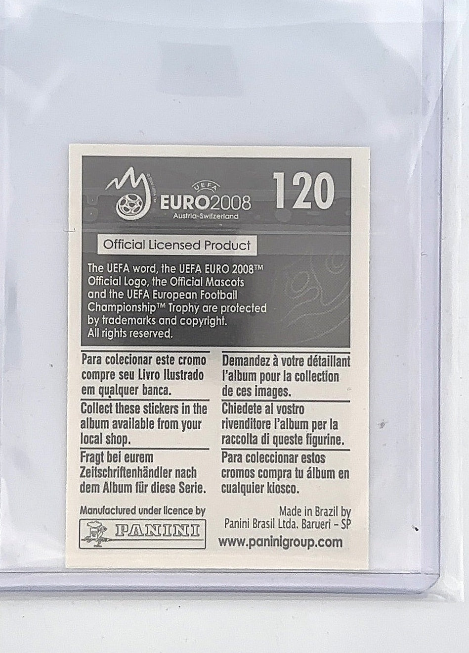 Cristiano Ronaldo Euro 2008 120 UEFA Panini Sticker — back