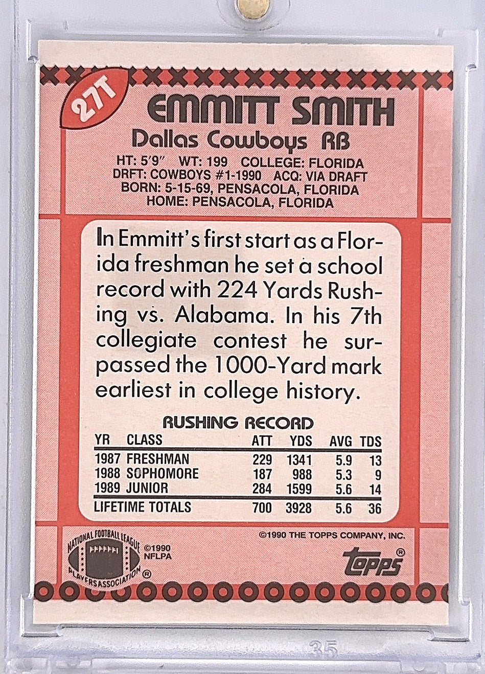 Emitt Smith Topps — back